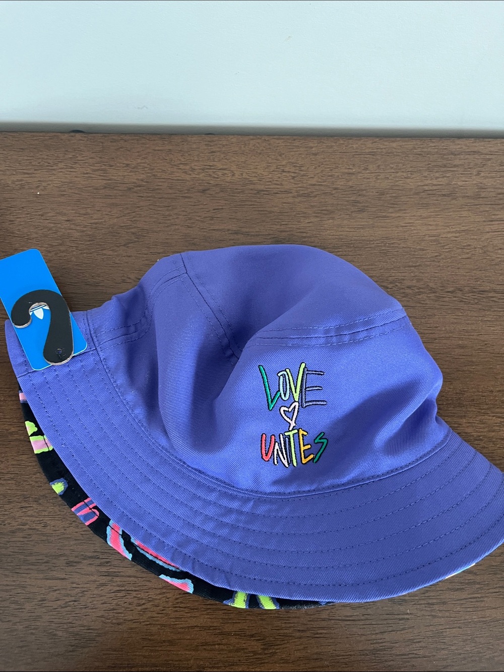 adidas Black Bucket Hat with Neon Multicolor Graffiti and Purple Brim